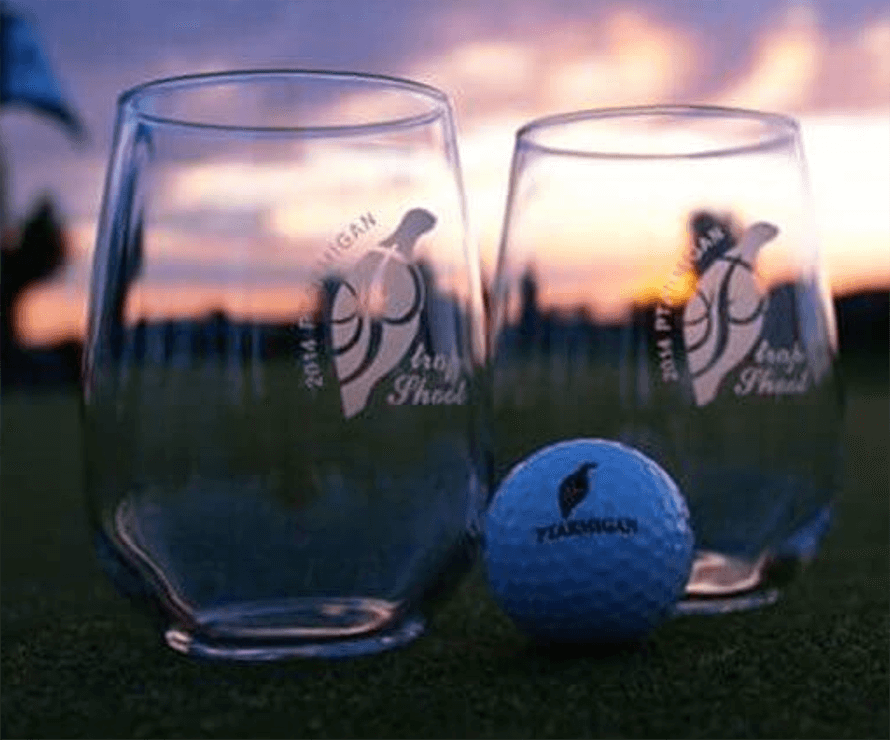 stemless wine glasses with club logo